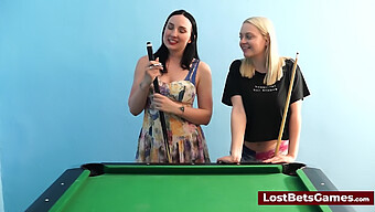 Beautiful Women With Large Breasts Play Pool And Use The Cue In A Different Way.