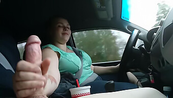 Chubby Brunette Gives A Deepthroat Blowjob In Public