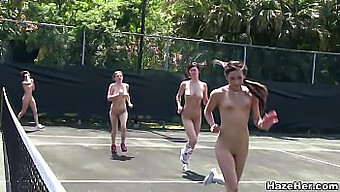 Amateur Girls Engage In Lesbian Activities On Tennis Court