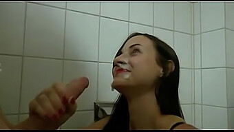 Handjob And Blowjob In Public Bathroom