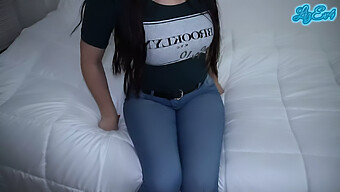 18-Year-Old Brunette'S Tight Jeans Make Her Cum Hard In Homemade Video